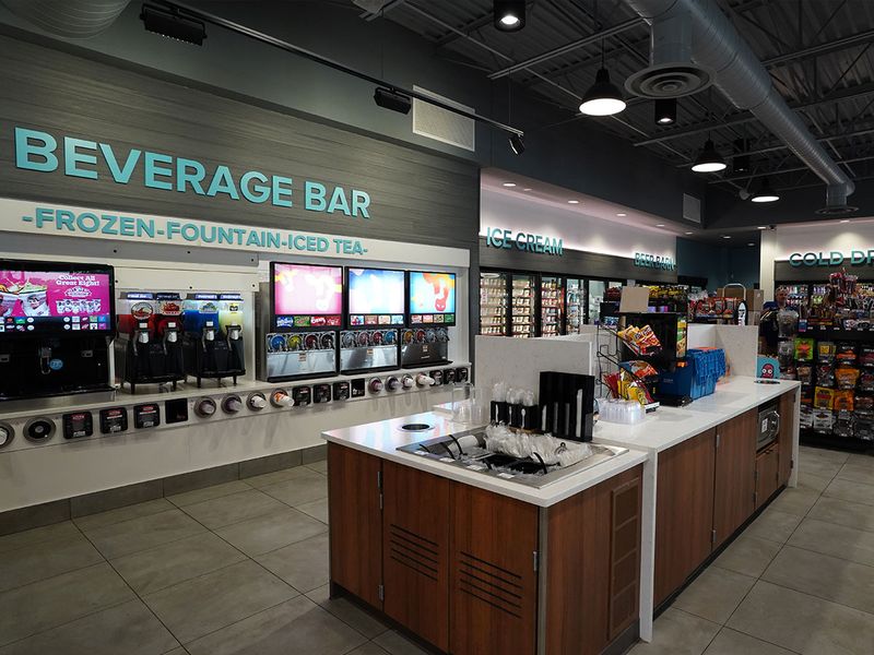 A convenience store beverage bar